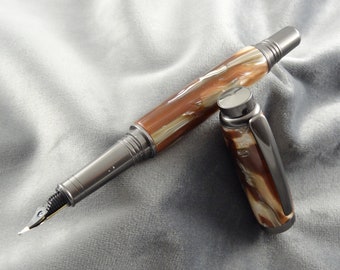 White Brown Silver Acrylic Fountain Pen