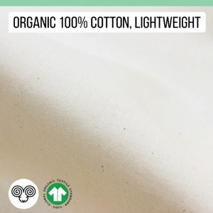 100% Organic Cotton Fabric, Lightweight / GOTS Certified / 100&quot; (254 cm) width / By the Yard