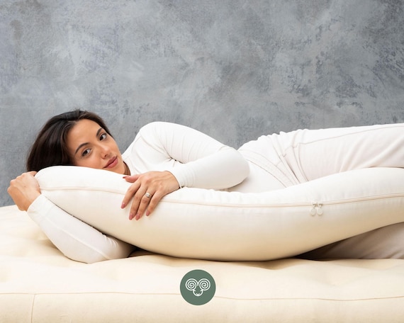 Wool Pregnancy Pillow / C-shaped / Made to order from Organic and Oeko-Tex Fabrics & Wool / ANY SIZE on request