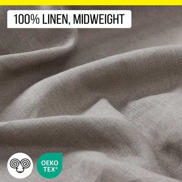 100% Linen Fabric, Midweight / Oeko-Tex certified  / by the yard or meter / Width 150 cm ( 59" )