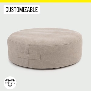 Wool Round Ottoman with Flat Sides / Made to order from Organic and Oeko-Tex Fabrics & Wool / Any Size on Request