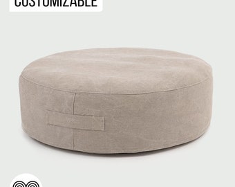 Wool Round Ottoman with Flat Sides / Made to order from Organic and Oeko-Tex Fabrics & Wool / Any Size on Request