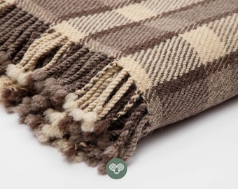 Checkered Wool Blanket – Natural Handmade Wool Throw Blanket 59 x 79