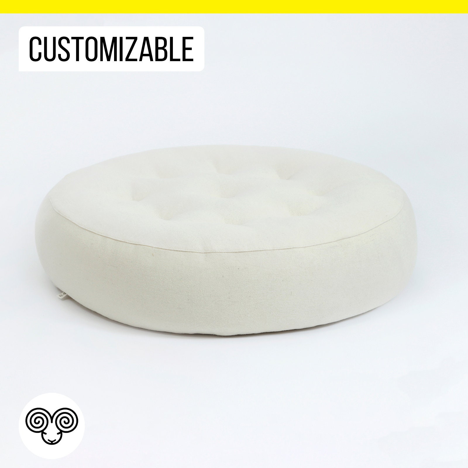 pouf rond capitonné en laine/table fabriqué sur commande à partir de tissus biologiques et oeko-tex fait main, toutes les tailles demande