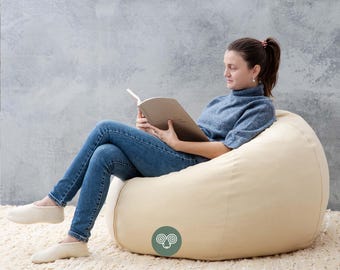 Round Wool Bean Bag Chair / Washable Cover / Made to Order from Organic and Oeko-Tex Fabrics & Wool / ANY SIZE on Request