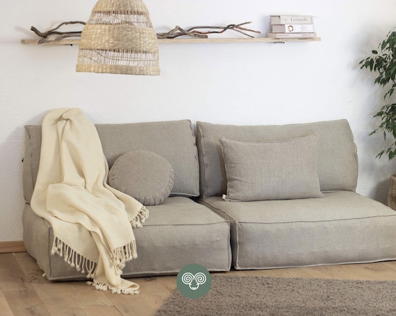 Wool Frameless Couch – Custom Natural Floor Sofa with Removable Cover