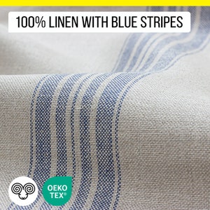 Blue Striped Linen (Flax) Fabric / OEKO-TEX® Certified / by the yard or meter / Width 150 cm ( 59" )