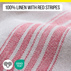 Red Striped Linen (Flax) Fabric / OEKO-TEX® Certified / Width 150 cm ( 59" ) / By the Yard