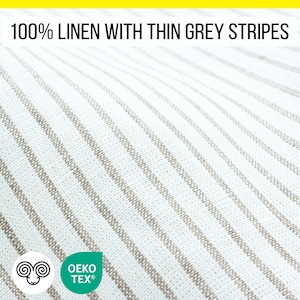 100% Linen (from Flax) Fabric with Thin Gray Stripes / OEKO-TEX® Certified / Width 150 cm (59&quot;) / By the Yard