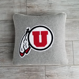 University of Utah, Grey Drum & Feather Letterman Pillow, Utah Utes, Go Utes