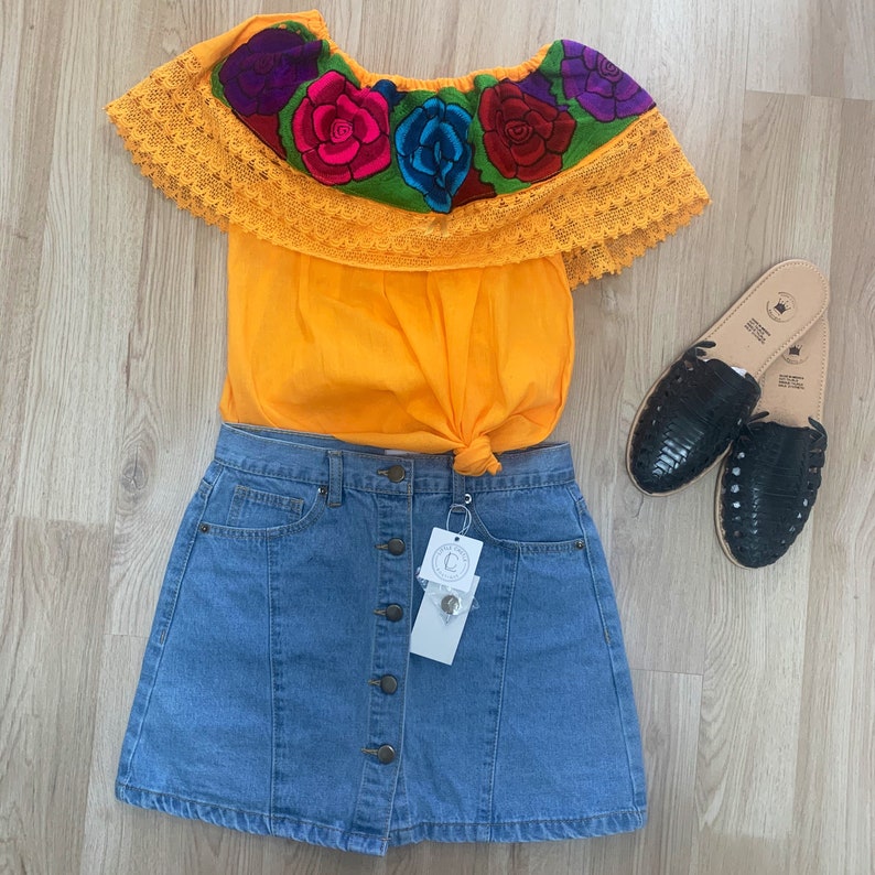 Mexican Off Shoulder Top Campesina Top Mexican Embroidered Top