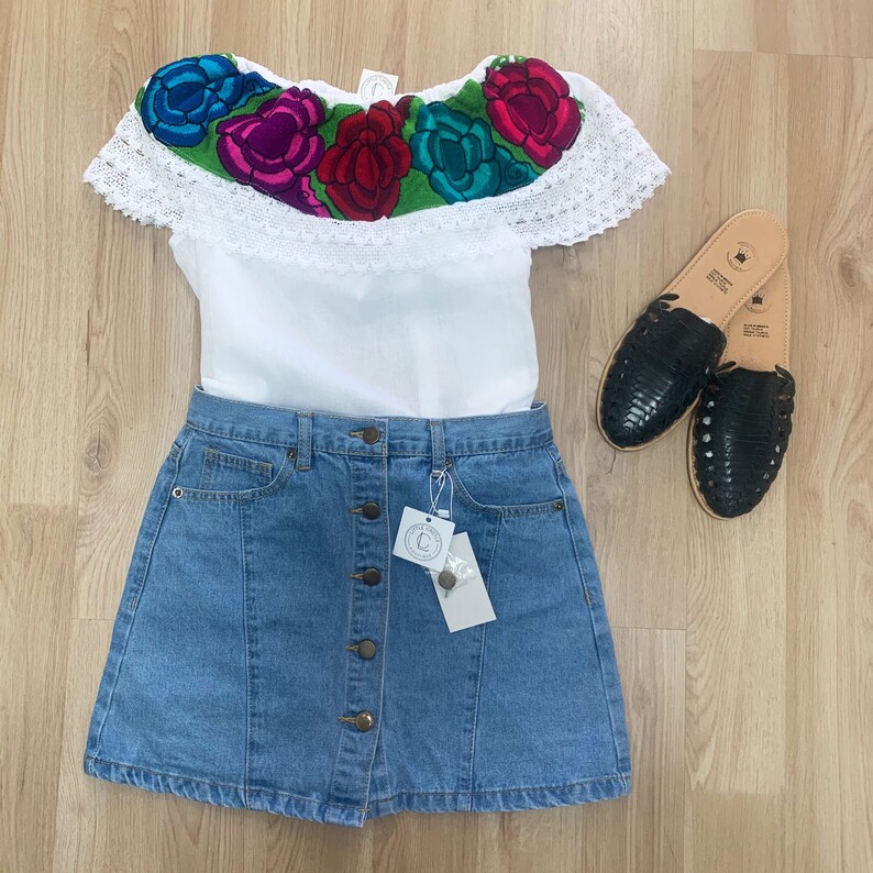 Mexican Off Shoulder Top Campesina Top Mexican Embroidered Top