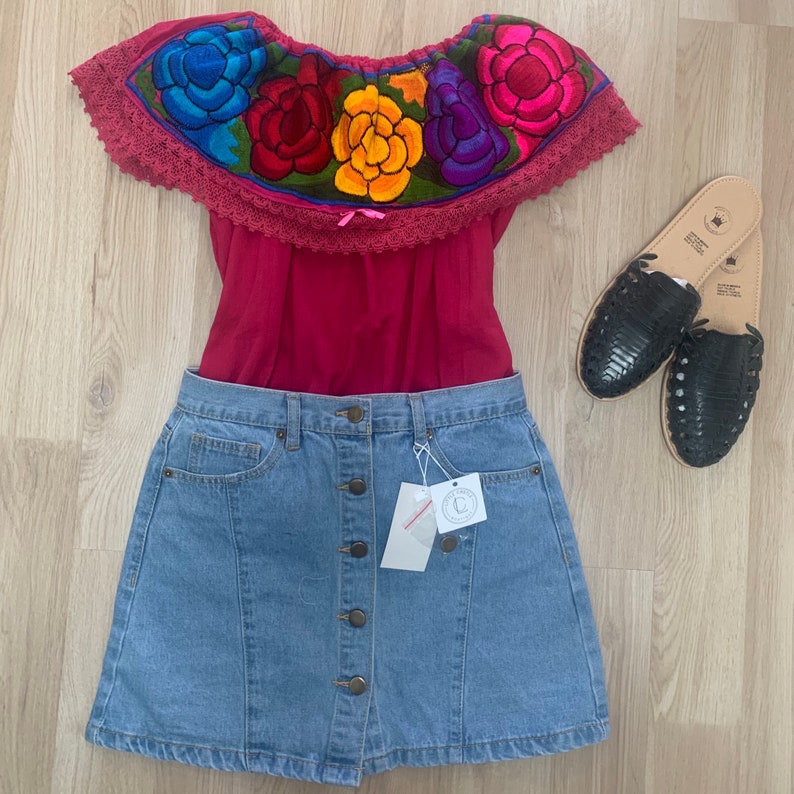 Mexican Off Shoulder Top Campesina Top Mexican Embroidered Top