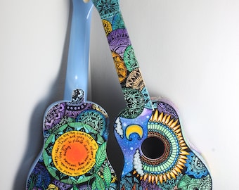 Handgeschilderde zon en maan Ukelele (op bestelling gemaakt) - Door niyama Designs
