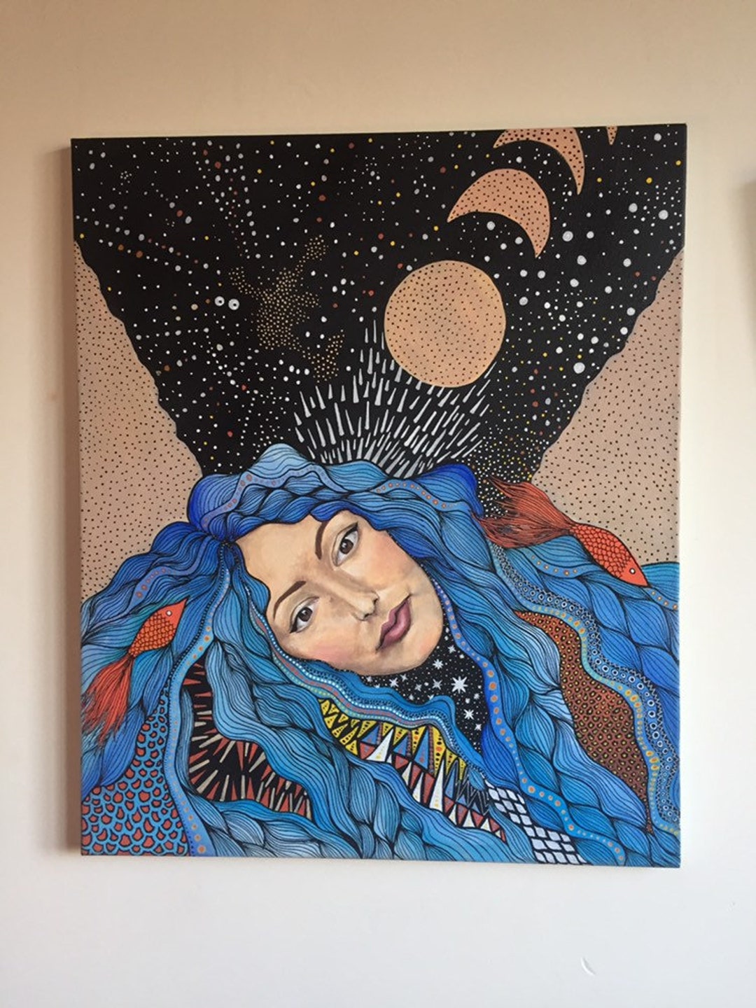 Woman of the Sea Canvas Painting - Cosmic Goddess Painting - Moon Child ...