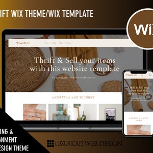 Op de afbeelding: Een website-sjabloon voor een tweedehands winkel of een consignatieladen. De website is ontworpen in een moderne, minimalistische stijl met de nadruk op het presenteren van producten. De website heeft een koptekst met een logo, een navigatiemenu en een call-to-action. De website heeft ook een slider met afbeeldingen van producten, een sectie met testimonials en een contactformulier.