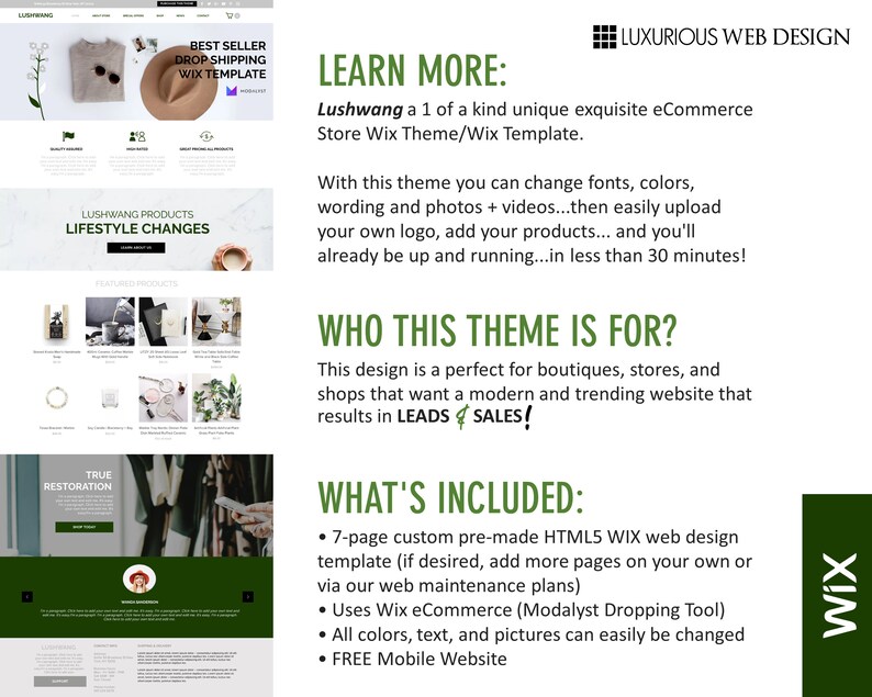 Lushwang Clothing eCommerce Website, Dropshipping Website, eCommerce Website, Wix Template, Wix Theme, Wix Website Design, Website Template image 2