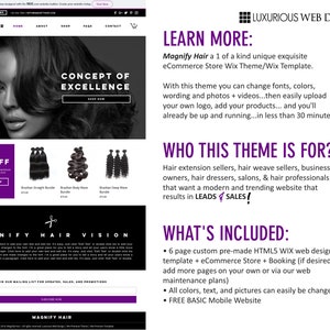 Magnify Hair Hair Extensions Website, Hair Weave Website, Wix Template, Wix Theme, Wix Website Design, Website Template, Hair Website image 2