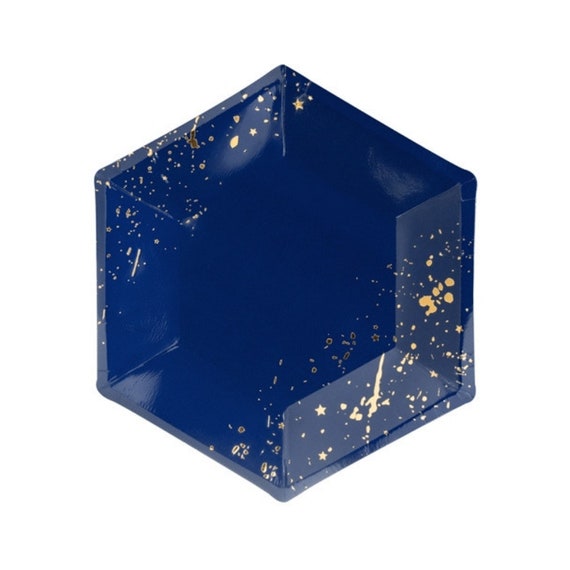 Party Tell Dark Blue With Gold Embellishment 20 Cm 6 Set Etsy