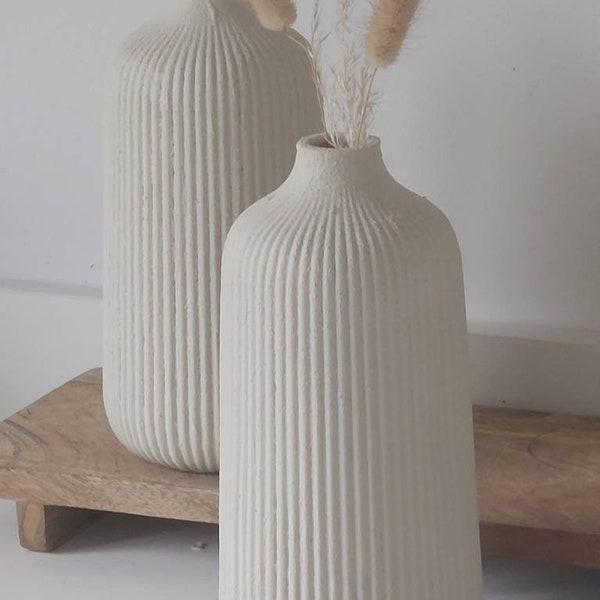 Ribbed Hand Painted Textured Vase for Dried Flowers