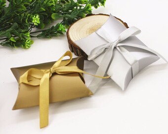 200 Silver Gold Pillow Boxes Mini Wedding Favour Boxes Wedding Gift Boxes Birthday Party Christening Gift Boxes Candy Chocolate Sweets Box