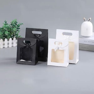 100pcs White Black Clear Window Paper Bags | Wedding Birthday Favor Party Bag | Candy Macaroon Cookie Bag | Product Display Packaging Bag