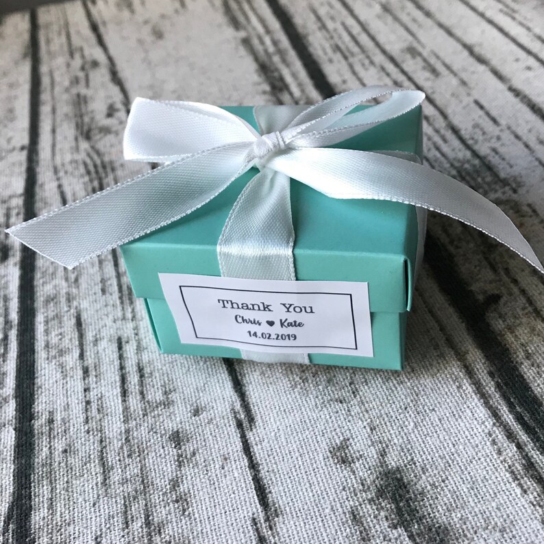 Pack of 50 T Blue Wedding Personalised Favor Boxes Chic Wedding Personalised Favor Stickers Gift Labels Wedding Thank You Gift Boxes