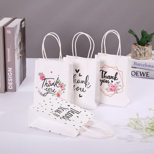 120pcs "Grazie" Sacchetti regalo di carta bianca / Matrimonio Festa di compleanno Battesimo Battesimo Baby Shower Bomboniere / Sacchetto di imballaggio per prodotti aziendali