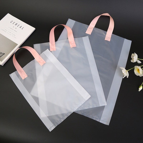 200x Frosty Matte Semi-clear PVC Plastic Wedding Favor Bag with Handle | Bridal Shower Birthday Party Gift Bag | Clothing Product Packagings