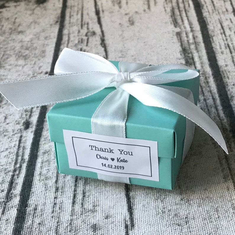 Pack of 50 T Blue Wedding Personalised Favor Boxes Chic Wedding Personalised Favor Stickers Gift Labels Wedding Thank You Gift Boxes