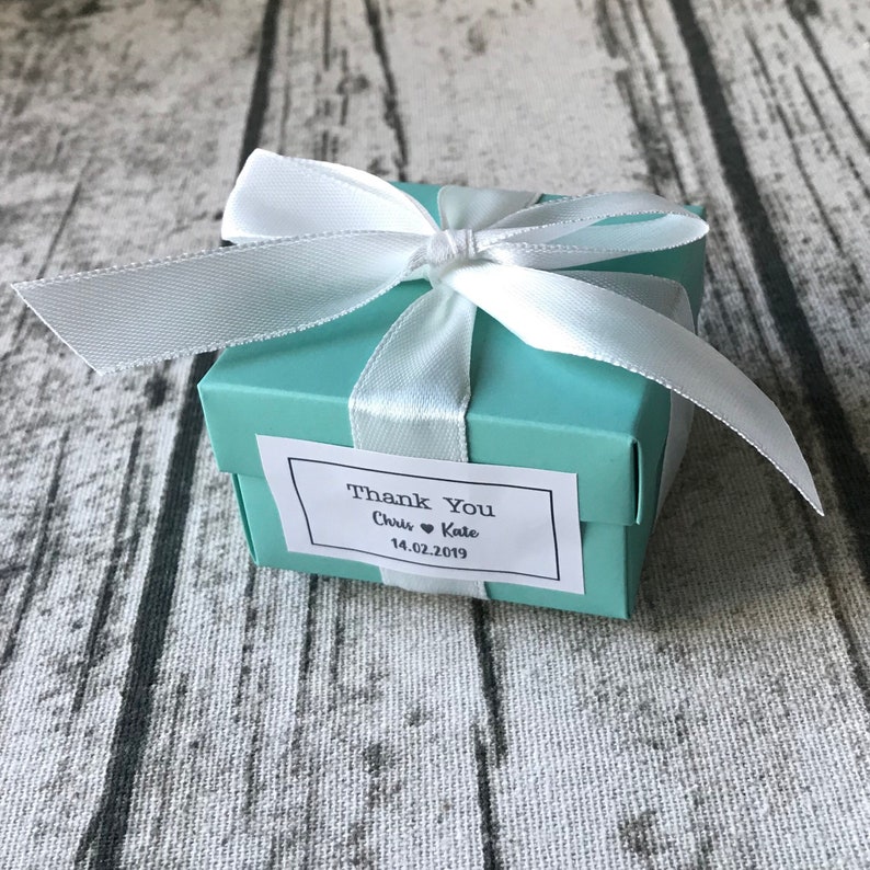 Pack of 50 T Blue Wedding Personalised Favor Boxes Chic Wedding Personalised Favor Stickers Gift Labels Wedding Thank You Gift Boxes