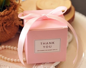 100pcs Pink Wedding Party Favor Boxes with Stickers Ribbon | Cookie Chocolate Macaroon Sweets Box | Bridal Baby Shower Thank You Gift Boxes