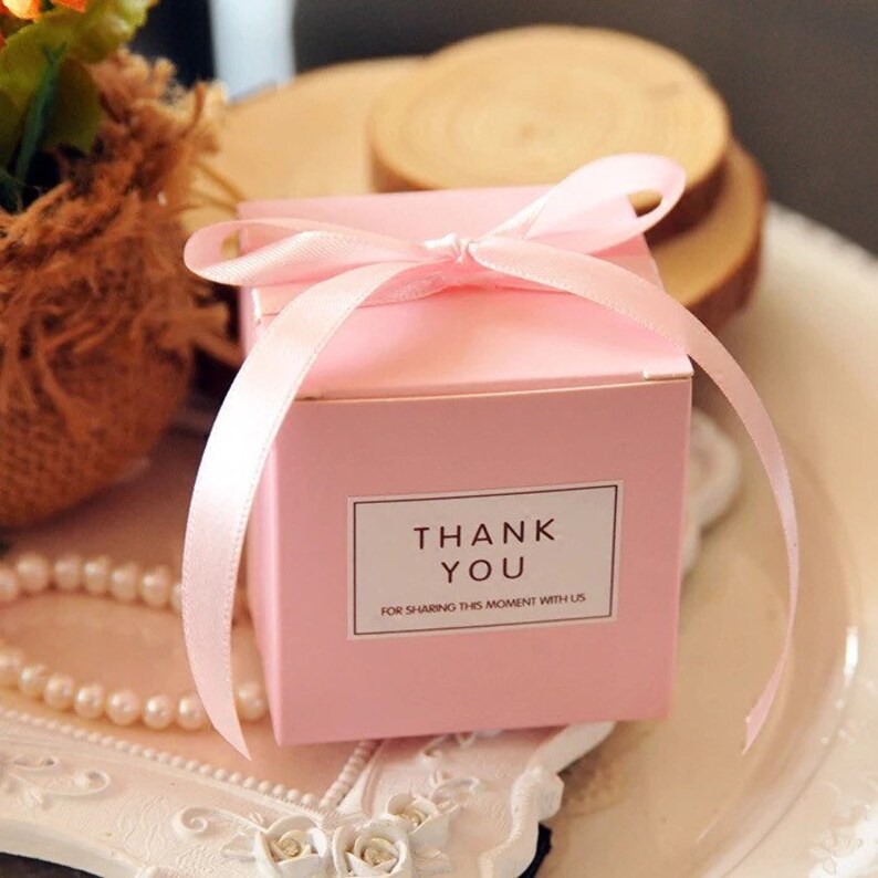 100pcs Pink Wedding Party Favor Boxes With Stickers Ribbon Etsy