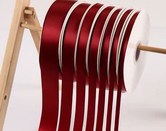 Burgundy Satin Ribbon Roll Wholesale • Christmas Gift Wrapping Wedding Party Favors Chair Decorations Tags Ribbon Gift Box Ribbons