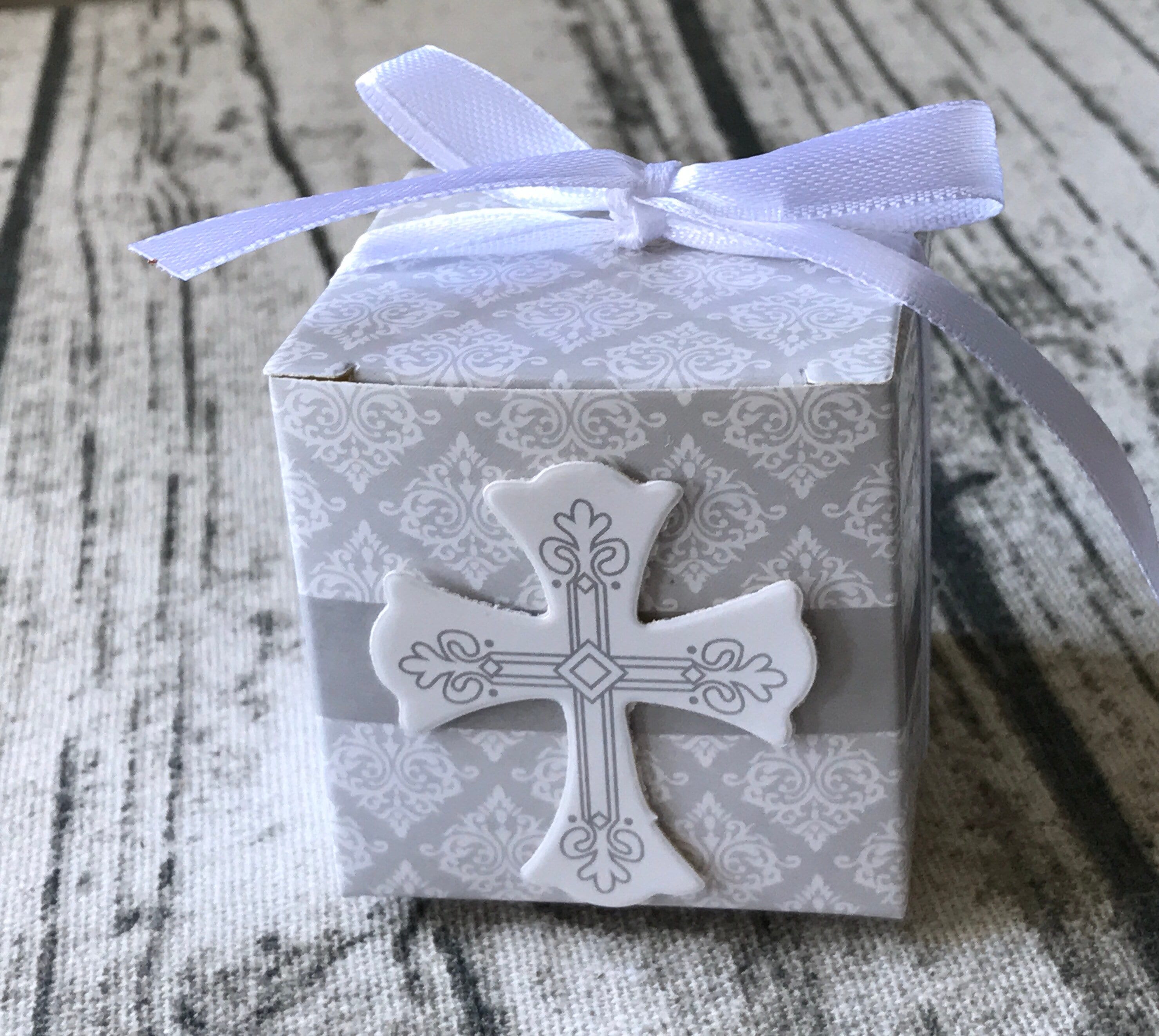 50x Cross Christening Favor Boxes with Ribbon Baptism Etsy