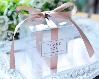 100x Matte or Clear PVC Wedding Favor Boxes with Stickers & Ribbon | Cookie Chocolate Macaroon Sweets Boxes Baby Shower Thank You Gift Boxes