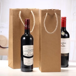 100 Kerst wijn cadeau Kraft draagtassen • Champagne wijn mousserende bruiloft partij cadeautassen gunsten • 750ml enkele of twee flessen wijnzak