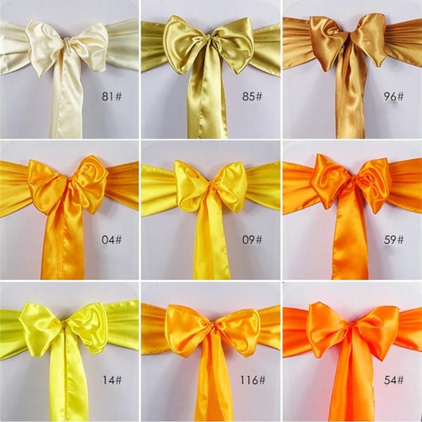 Orange Yellow Satin Chair Sashes Chair Bows Chair Ties Ribbon For Chair Wedding Reception Birthday Party Anniversary Party Chair Decorations