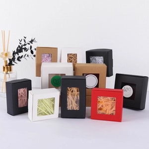 100 pcs Blanc Noir Boîtes De Cadeaux De Mariage Kraft Fenêtre Boîtes-cadeaux De Mariage Fête D'anniversaire Boîtes-cadeaux De baptême Bonbons Chocolat Macaron Biscuit