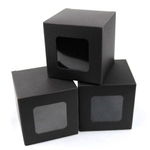 100x Scatola di carta nera con finestra trasparente / Scatola regalo per bomboniere per matrimonio, battesimo, compleanno, bicchierino da shot, macaron, cupcake, candele / Scatola di imballaggio per esposizione del prodotto