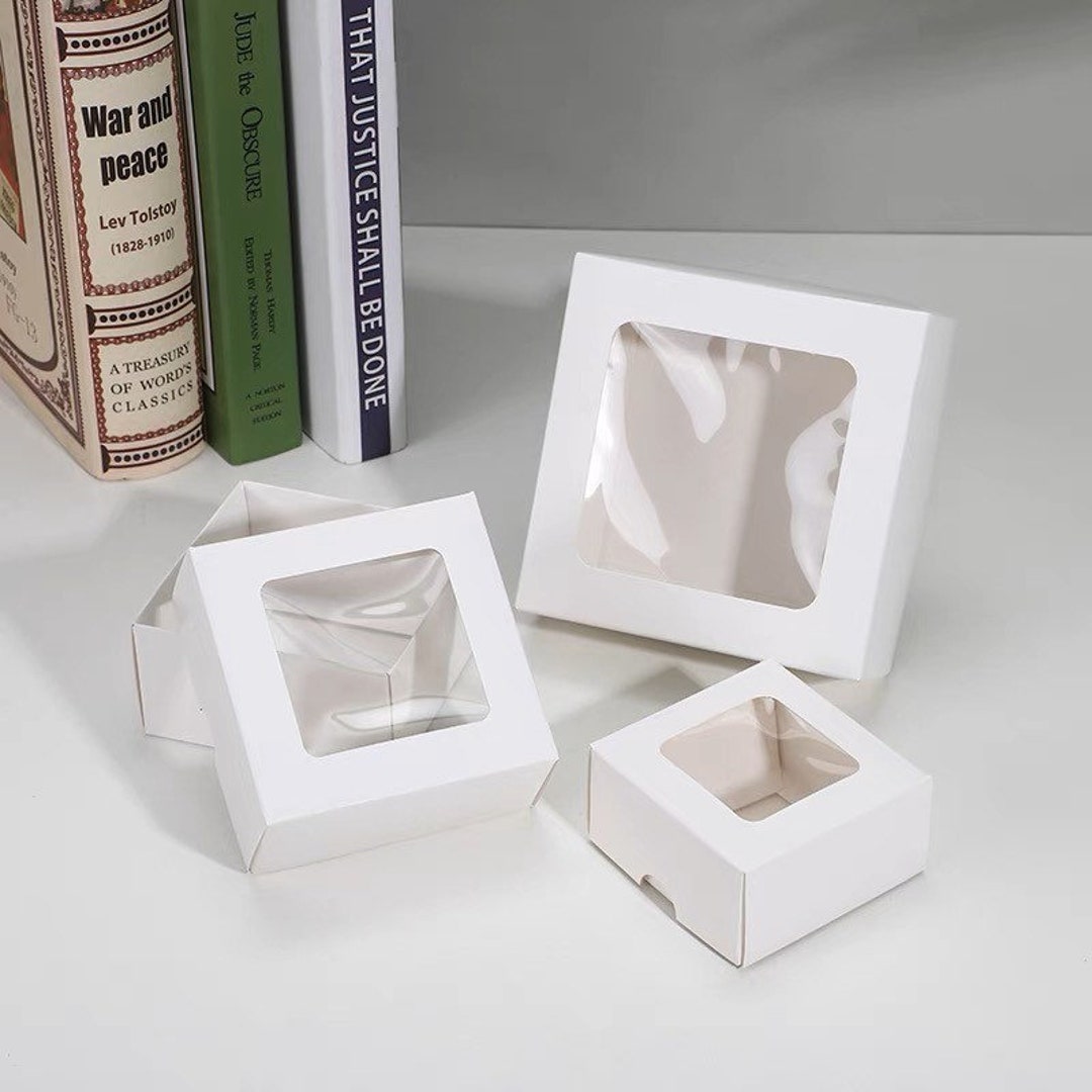 100pcs Base & Lid With Clear PVC Window Gift Box, White Black Kraft ...