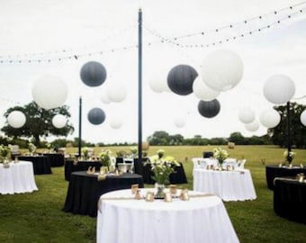 10pcs  8"  or 12" or 15.8" black white paper lanterns engagement wedding anniversary 21st birthday baby shower party hanging decoration