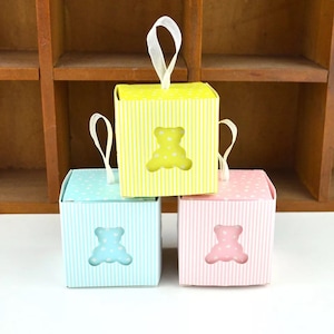 100pcs Blue Pink Yellow Teddy Bear Baby Shower Favor Box | Twins Baby Favor Boxes | 1st 2nd 3rd 5th Birthday Thank You Gift Boxes Candy Box