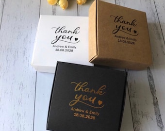 200pcs Gold Foil Personalised Wedding Monogram Thank You Favor Box | Black White Kraft Party Gift Box | Business Logo Product Packaging Box