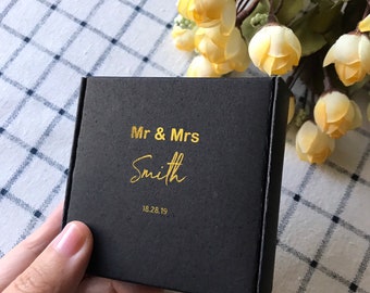 200pcs Gold Foil Mr & Mrs Personalised Wedding Monogram Favor Box | Black White Kraft Party Gift Box | Business Logo Product Packaging Box