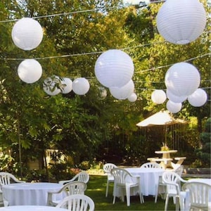 10pcs bianco rotondo cinese lanterne di carta fidanzamento anniversario di matrimonio 21 ° dolce 16 festa di compleanno Battesimo Battesimo decorazioni appese