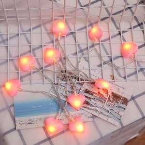 Pink or Blue Heart Battery Operated LED Party Fairy Lights • Birthday Wedding Light Decorations Valentine&#39;s Day Cafe Kids Room Bar Decor