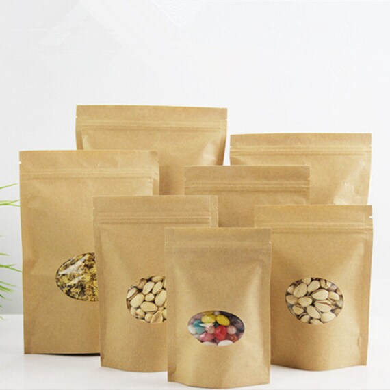 Download 100x Kraft Paper Zipper Bags With Window Food Packing Bags Etsy