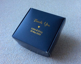 200pcs Personalised Navy Blue Wedding Monogram Party Favor Boxes | Gold Silver Foil Wedding Thank You Gift Box Business Logo Packaging Boxes