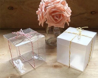 100x Clear or Matte PVC Wedding Favor Boxes | Sweet 16 1st Birthday Party Baby Shower Favour Boxes | Candy Chocolate Lolly Macaroon Boxes